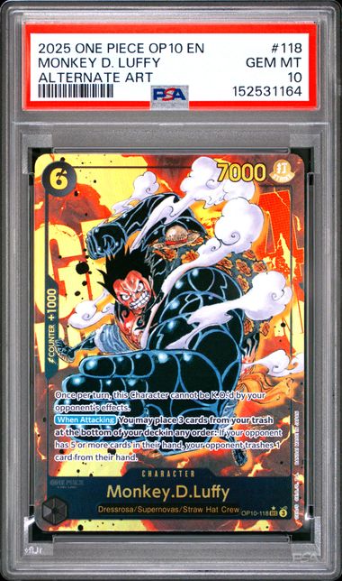 MONKEY D LUFFY OP10-118 ALTERNATE ART PSA 10