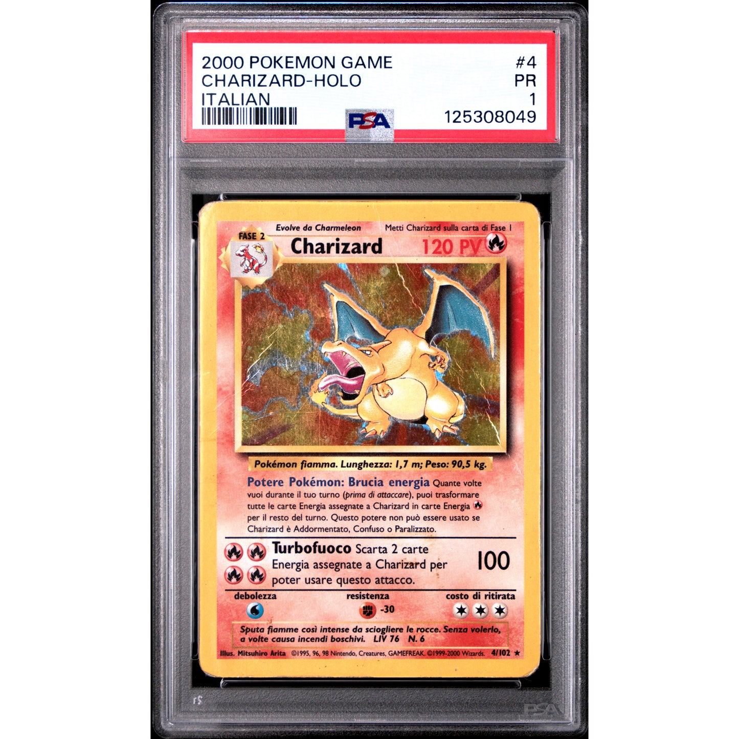 CHARIZARD-HOLO 2004 'ITALIENSK' BASET SET 2. PSA 1