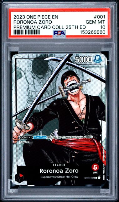 RORONOA ZORO OP01-001 Premium card 25th ed PSA 10